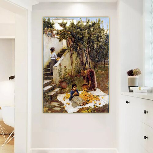 Citon William Waterhouse《The Orange Gatherers》Canvas Oil Painting Artwork Poster Picture Wall Decor Home Living room Decoration