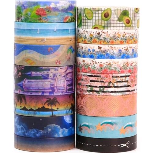 NEW 1PC Decorative Cute Beach Travel Golden Flowers Washi Tapes DIY Scrapbooking Planner Adhesive Masking Tape Kawaii Stationery