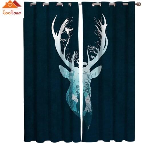 Double Exposure Style Deer And Tree Window Curtains Living Room Outdoor Fabric Drapes Curtain Home Decor