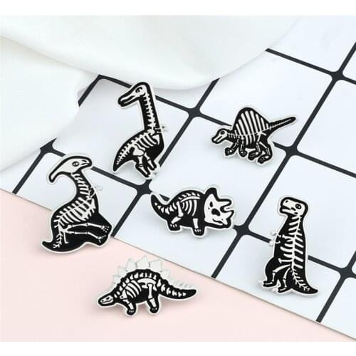 Punk Dinosaur Enamel Pin Animal Skull Skeleton Custom Badge Brooches Backpack Clothes Lapel Pins Fashion Jewelry Gift Kid Friend