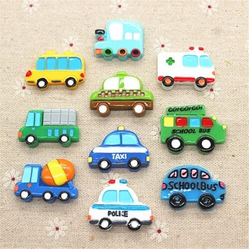 10PCS Kawaii Cartoon Car Resin Miniature Flatback Cabochon Art Supply DIY Craft Scrapbooking,About 30mm