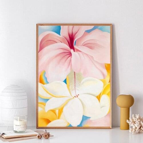 Georgia O'keeffe Flower Canvas Painting Hibiscus with Plumeria Prints O'keeffe Exhibition Poster Wall Art Picture for Home Decor