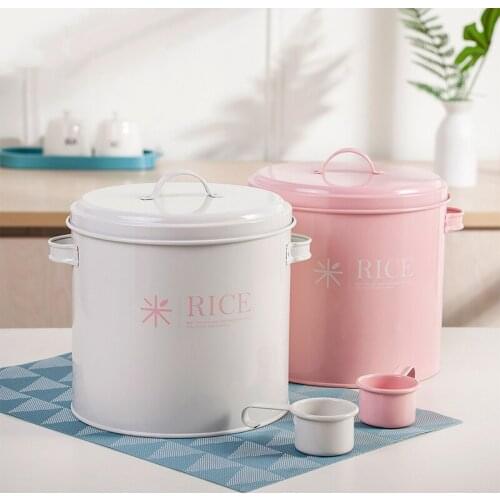 2.5/5/10KG Sealed Rice Bucket Flour Storage Box Iron Sheet Washing Powder Bucket Grain Dispenser Dog Cat Food Storage Container