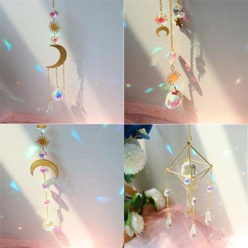 Moon Rainbow Sun Shine Crystal Hanging Prism Ornament Wind Chimes Crystal Garden Home Patio Porch Decoration Wind Chime Pendant