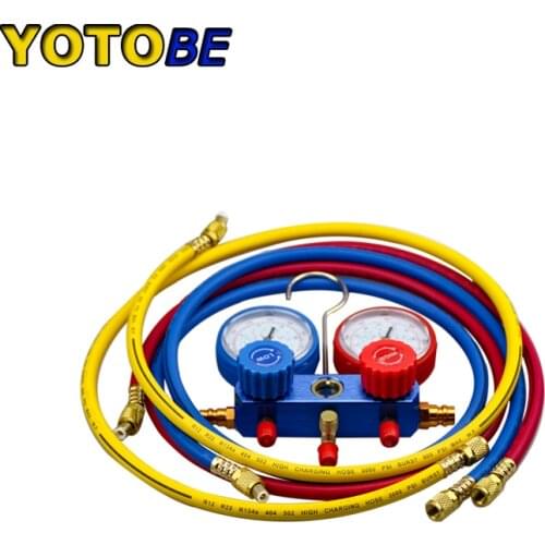 Car Air Conditioning Refrigerant Recharge Gas Pressure Gauge R134A R22 R404A R410 Hose Valve