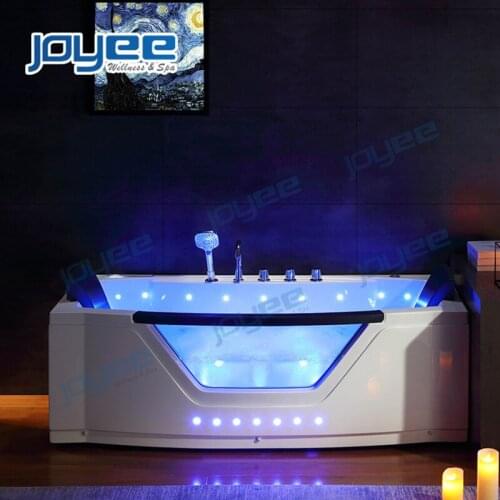 JOYEE Massage Tub Manufacture One Side Glass Whirlpool SPA for 2 Persons Bath Air Bubble Massage Jacuzzi Sexy Bathtub