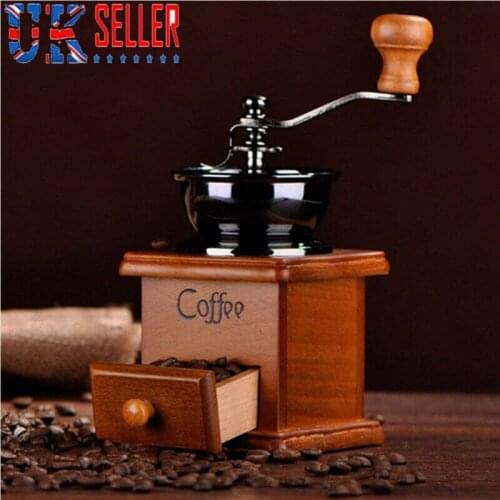 Vintage Manual Hand Crank Wooden Metal Coffee Pepper Herb Mill Spice Grinder Adjustable Coarseness Coffee Hand Grinder