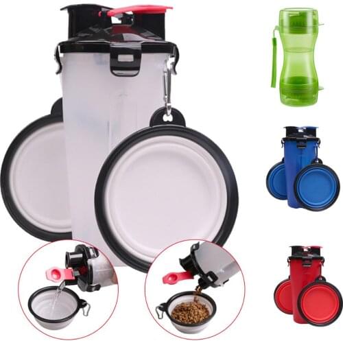 MERRYLIFE Pet Water Bottle Food Container 2 in 1 Dog Food and Water Container with 2 Collapsible Bowls Portable Dog Feeding