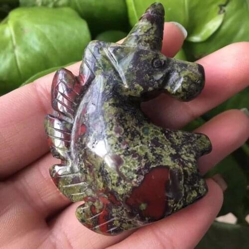 MOKAGY Natural Carved Animals Dragon Blood Stone Crystal Engrave Unicorn Gift 2 Inch 1pc