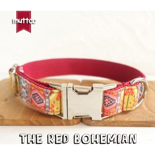 MUTTCO retailing fashion handmade soft stubborn dog collar with bow tie THE RED BOHEMIAN dog collar leash 5 sizes UDC055