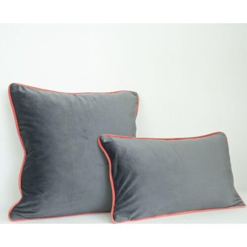Soft Velvet Sofa Cushion Cover Decorative Gray Throw Pillowcase Pillow Cover Light Orange Red Piping