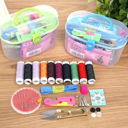 Multi Colors Portable Sewing Tools Kit Home Essential Accessories Mini Travel Plastic Sewing Set Tool with Storage Box