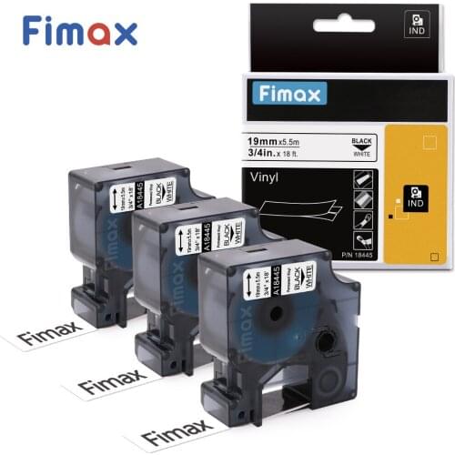 Fimax 3 Pcs 18444 Compatible DYMO Rhino IND Vinyl Label 18445 Black on White 12mm for for Dymo Rhino 5200,4200,5000,6000,1000