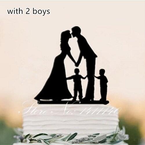 New Design Happy Family Kissing Bride and Groom Wedding Cake Topper with Boys Wedding Decorations Birthday Party Supplies