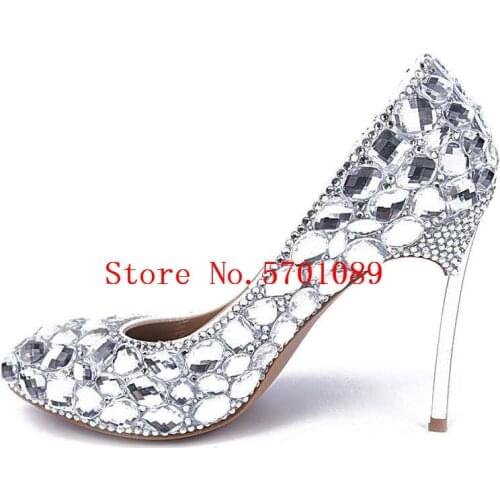 Princess Shoes Fashion Stiletto Iron Heels Crystal Rhinestone Party Wedding Shoes Genuine Leather 10cm Diamonds Pumps