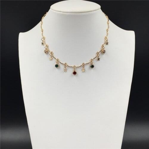 Hot Summer New Arrivals Romantic Small Colorful Stone Star Charm Dangle Delicate Necklace For Women Girl Elegant Statement Jewel