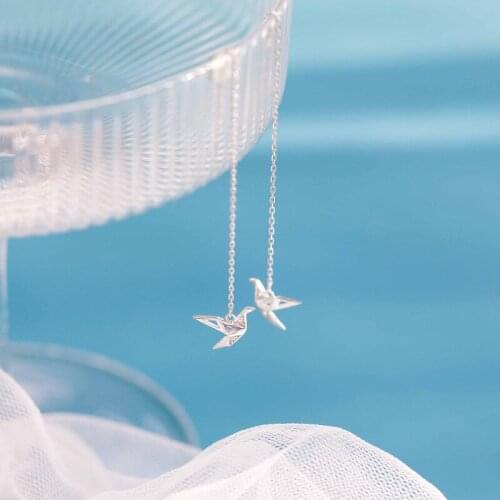 Wholesale New Design Silver Cute Animal Bird Drop Earring 925 Thousand Paper Crane Earring for Woman Girls Holiday Birthday Gift