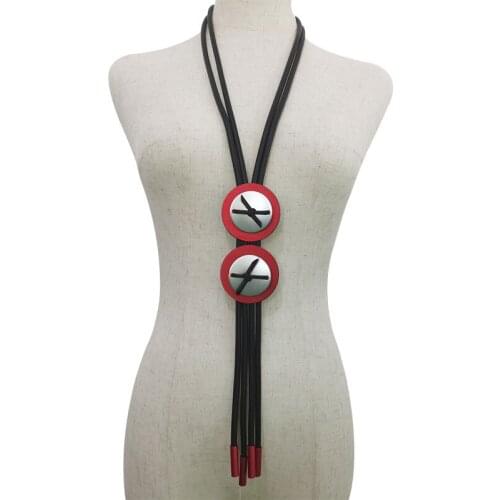 Red Metal Round Long Pendant Necklace For Women Bohemia Black Rubber Rope Nomination Charm Necklaces Gothic Clothes Accessories