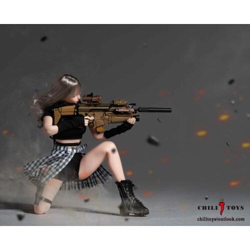 CHILI TOYS female soldier costume short-sleeved skirt 1/6 trend plaid skirt doll toy in stock