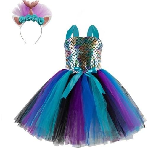Little Mermaid Tutu Dress For Girls Princess Dresses For Mermaid Birthday Party Costumes Girl Kids Christmas New Year Clothes