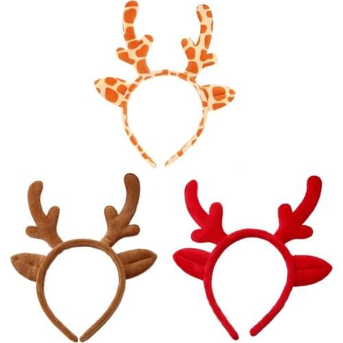 Plush Headband Furry Reindeer Horn Headwear Antler Hair Hoop for Halloween Fawn Horn Christmas Headpiece Party Supplies