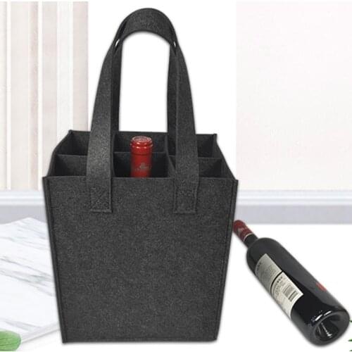 Protable Wine Storage Bag with 6 Grids Comfortable Carry Handle Large Bottle Carrier Tote Bags Felt