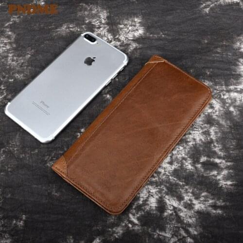 Simple vintage genuine leather mens long wallet business casual real oil wax cowhide multi-card ID credit card holder purse