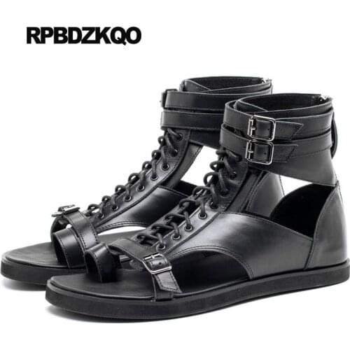 Sandals Flat Summer Genuine Leather Casual Boots Open Toe Luxury Black Designer Shoes Men High Quality 2018 Outdoor Strap