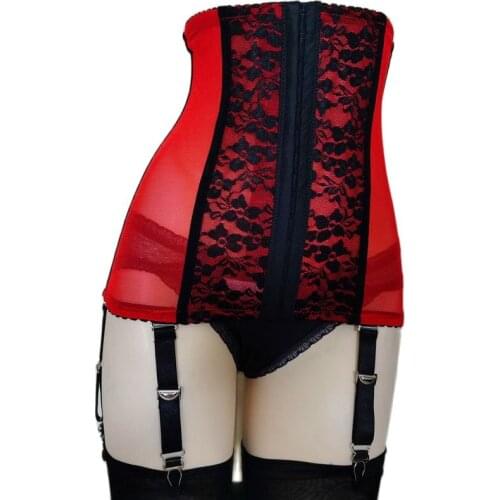 Sexy Lace Transparent Mesh Women Waist Trainer Body Shaper and Removable Garters Slimming Waist Cincher Girdle Underwear