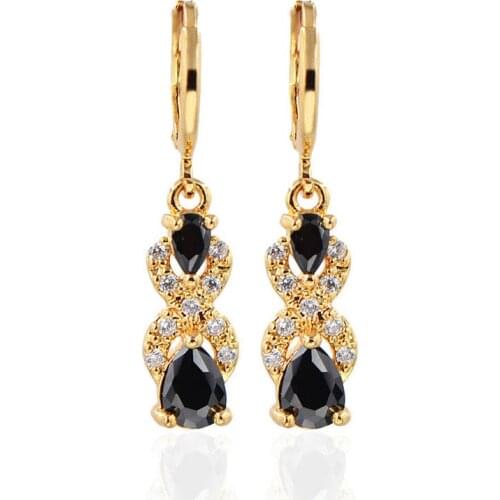 BLACK ANGEL 18K Gold Green Peridot Elegant Red Pink White Gemstone Drop Earrings For Women Wedding Jewelry Christmas Gift