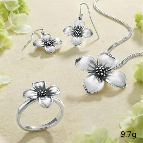 Flower Series! Simple Alloy Flower Ring Earring Necklace Jewelry Set For Women Party Wedding Jewelry Accessories
