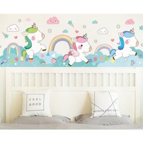 [shijuekongjian] Cartoon Unicorn Rainbow Wall Stickers DIY Animal Mural Decals for Kids Room Baby Bedroom Nursery Decoration