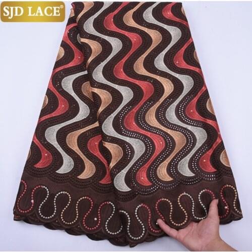 SJD LACE Brown African Dry Lace Fabric With Embroiderey Swiss Voile Lace In Switzerland Colorful Punch Cotton For Man Sew A1952