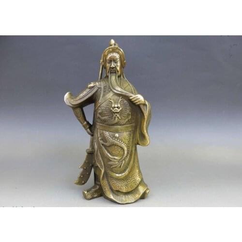 8" China brass copper town house dragon Guan Yu Loyalty buddha Sculpture Statue