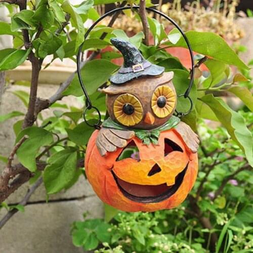 Owl Pumpkin Statue Halloween Decor Pumpkin Head Owl Crafts Halloween Resin Statue Home Garden Decoration Holiday Hanging