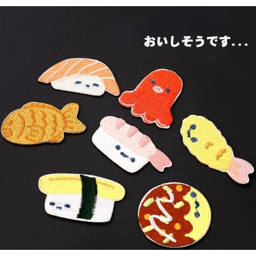 Sushi Japan Cute Cartoon Patches for Clothing Children Kids Badges Iron on Applique Embroidered Patch Stickers on Clothes JOD