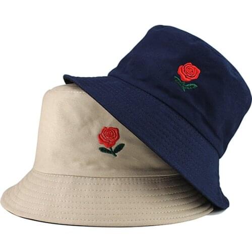 High quality Casual Rose flower Embroidery Fisherman hat men women Outdoor fishing cap Panama bucket cap EXO GD pmo cap