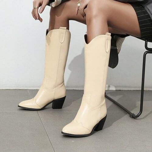 Ladies Slip On Knee High Boots Autumn Winter Warm Loose Knight Boots Female Square High-Heel Long Boots Fashion Womens Shoes