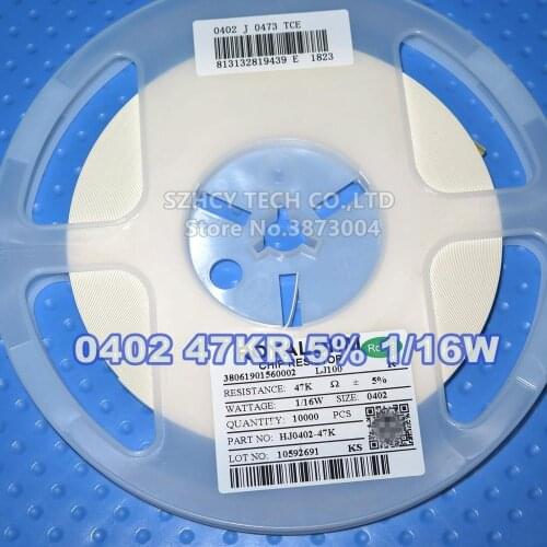 10000pcs 0402 47KR 5% 1/16W HJ0402-47K Chip Resistor