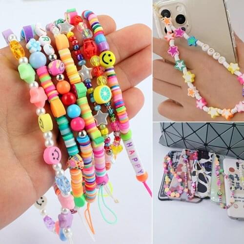 2021 New Colorful Mobile Phone Strap Smile Beads Chain Lanyard for Mobile Phone Anti-Lost Chain Cell Phone Fashion Accessories
