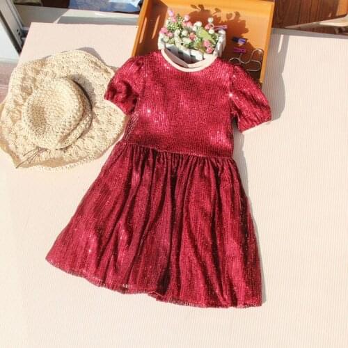 2021 Spring Summer Children Kids Clothes Girls Dress Cute Bow Princess Party Dress Toddler Teens Sequin Dresses Vestidos 24M-16Y