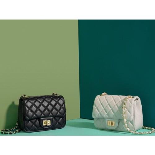 2021bags New Foreign Trade Leather Womens Bag Trend Fashion Bag Top Layer Cowhide Diamond Chain Bag Messenger Bag