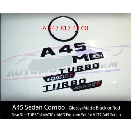 A45 Sedan for AMG TURBO 4MATIC+ Rear Star Emblem Black Combo Set for Mercedes V177 A 247 817 47 00