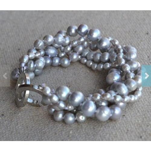 Unique Pearls jewellery Store Real Pearl Bracelet 5 rows Gray Freshwater Pearl Bracelet New Arriver Women Gift Fine Jewelry