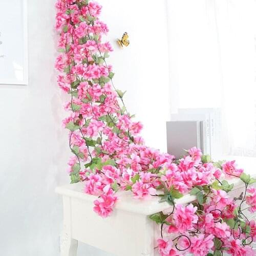 Artificial Cherry Flower Vine Simulation Fake flower rattan wedding decoration flower indoor living room wall hanging flower 1pc