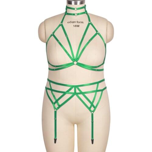 Cage Hollow Bra Plump Women Fetish Erotic Full Body Harness Exotic Costume 2Pc Sexy Lingerie Set Goth Plus Size Punk Accessories