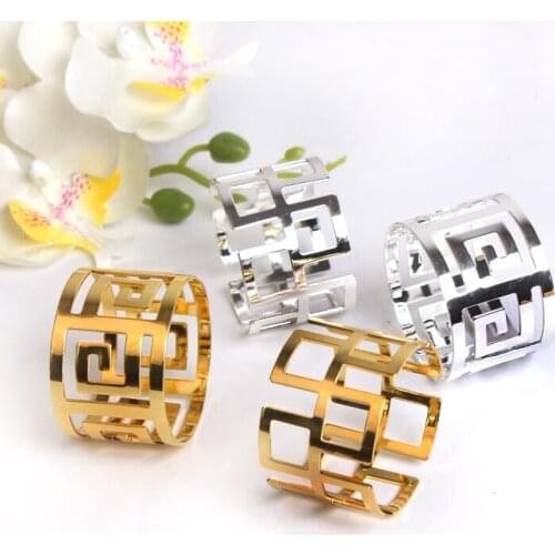 10pcs/lot Hotel supplies tableware napkin ring napkin buckle hollow back pattern golden silver napkin ring