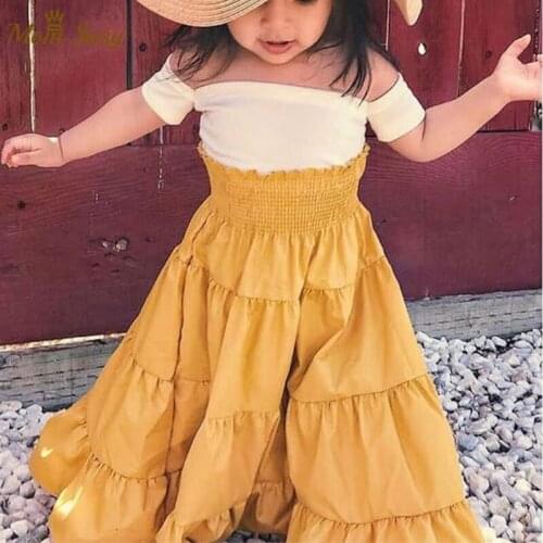 Baby Girl Clothes Set Cotton Off Shoulder Skirt Top+ Ruffle Dress+Handband Baby Infant Toddler Clothing Set Outfit Summer 1-6 Y