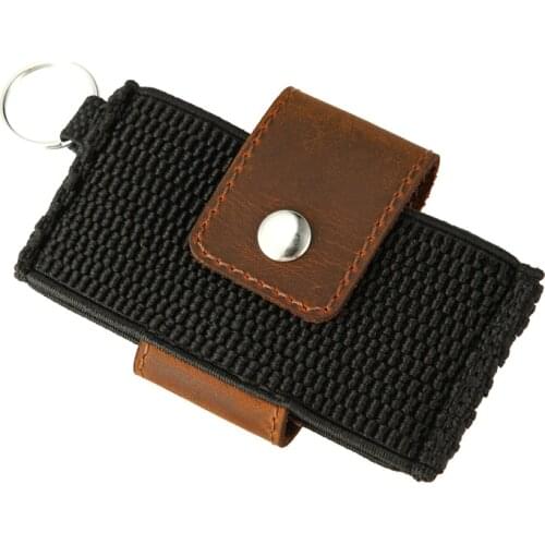 Minimalist Slim Elastic Credit Card Holder Genuine Leather Bank Card Wallet Front Pocket Men Business Card Holder with Key Ring