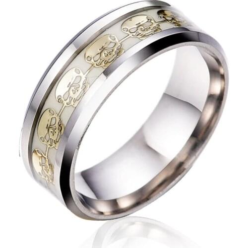 Fashion Luminous Gold Plated Ring Fluorescent Luminous Ring Family Gift Stainless Steel Ladies Ring Mens Ring Jewelry